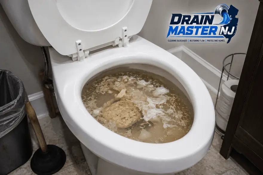 Clogged toilet that won't flush in a NJ bathroom — professional toilet clog removal by Drain Master NJ
