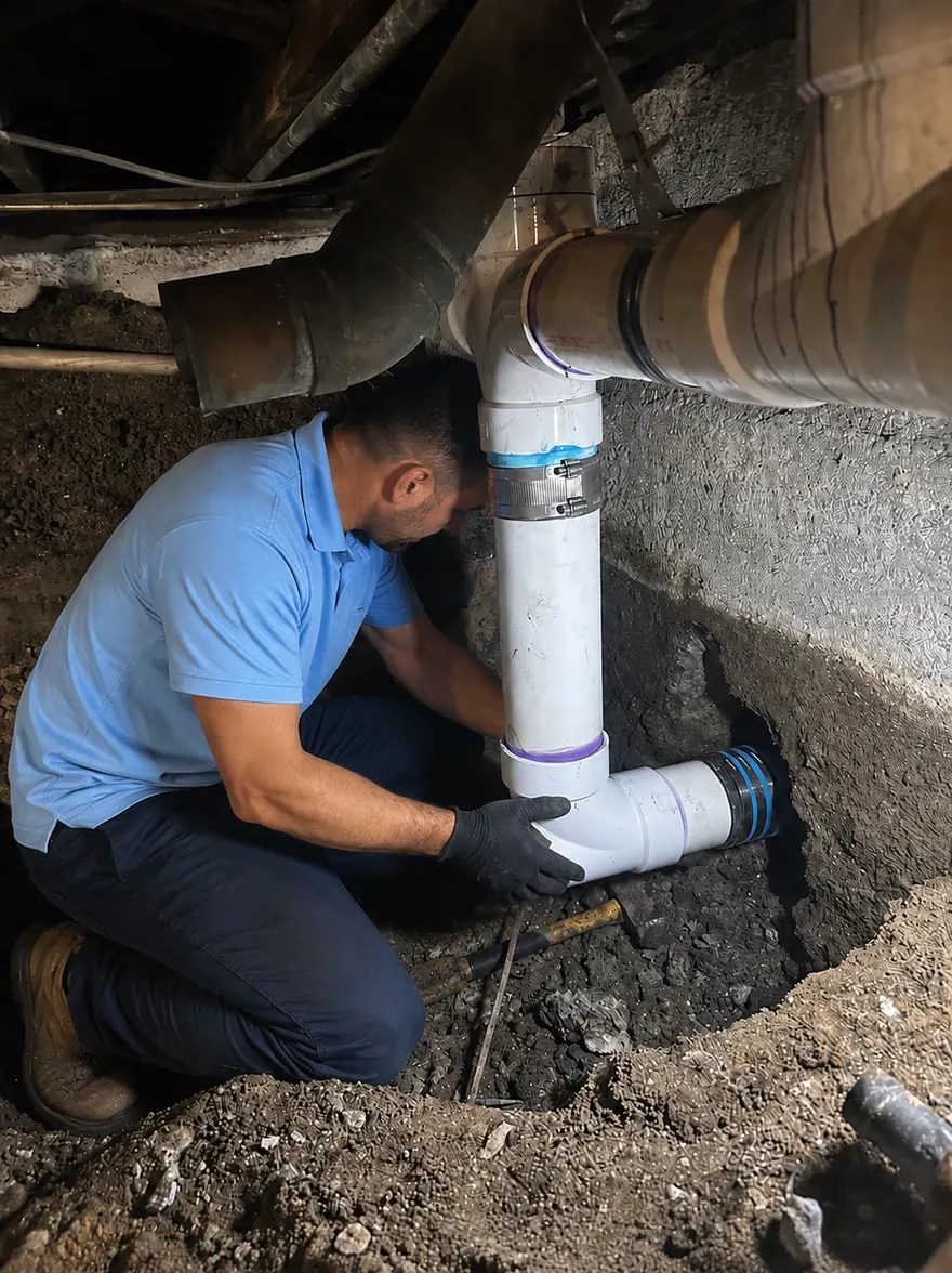 Pipe Repair & Replacement in New Jersey — Drain Master NJ Drain Master NJ plumber replacing a corroded section of drain pipe at a New Jersey property