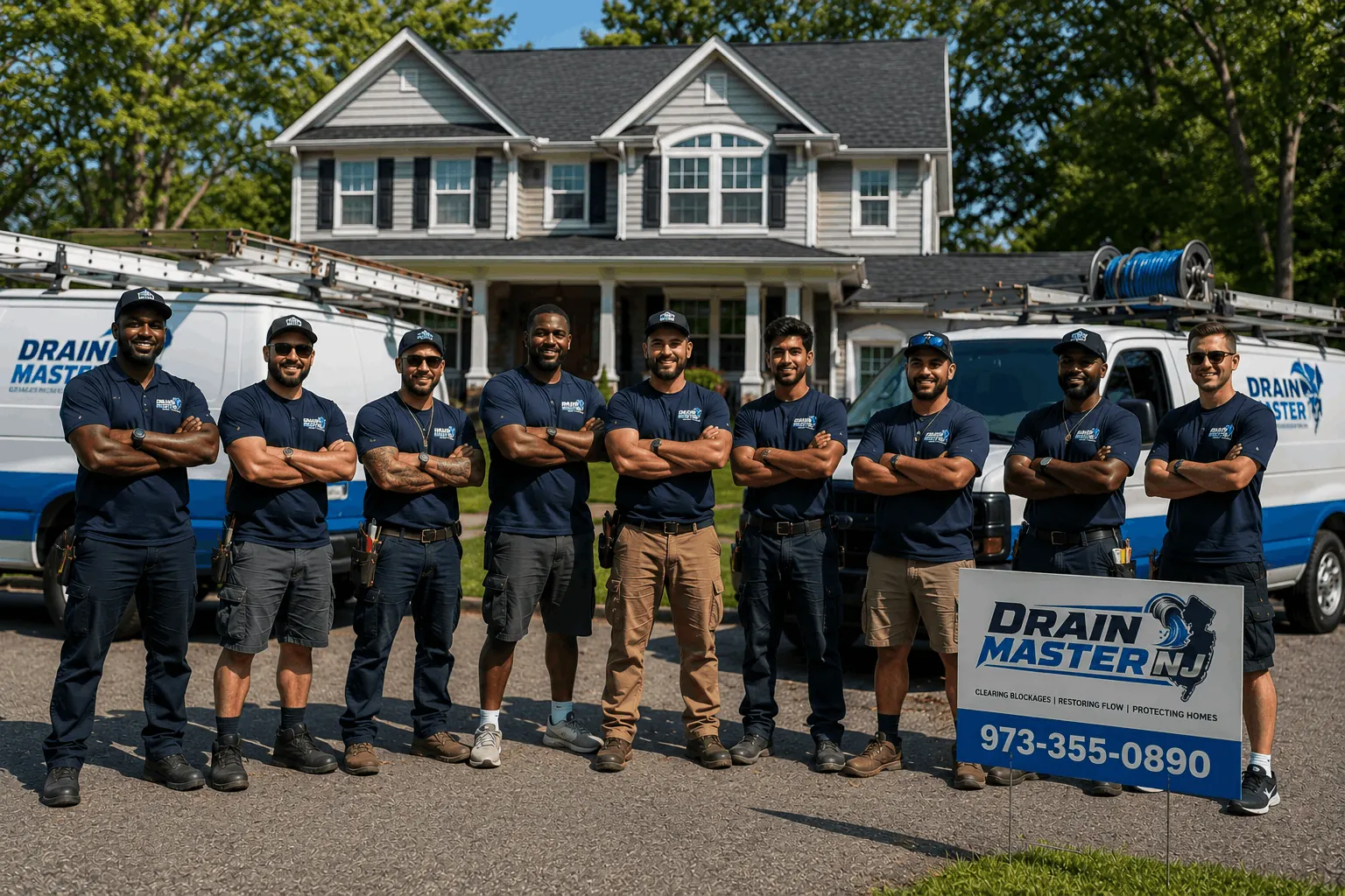 The Drain Master NJ team of licensed drain cleaning technicians with fully equipped service vans in New Jersey