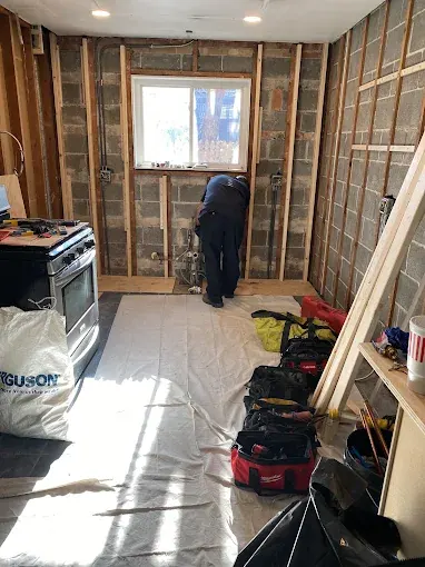 New Drain Line Rough-In During Remodel — Drain Master NJ Drain Master NJ plumber roughing in new drain lines during a kitchen remodel at a New Jersey home