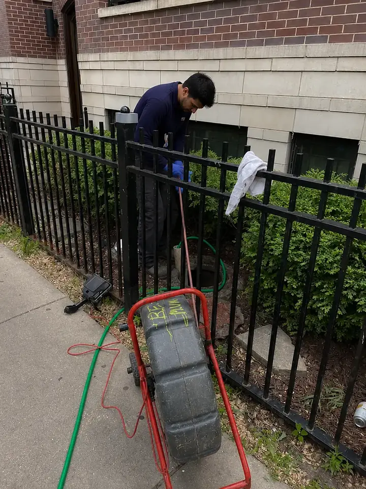 Same-Day Sewer Line Service — Drain Master NJ Drain Master NJ technician servicing a sewer line through an outside cleanout at a New Jersey property