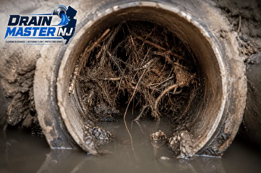 Tree roots invading a sewer lateral pipe — professional root cutting and removal by Drain Master NJ